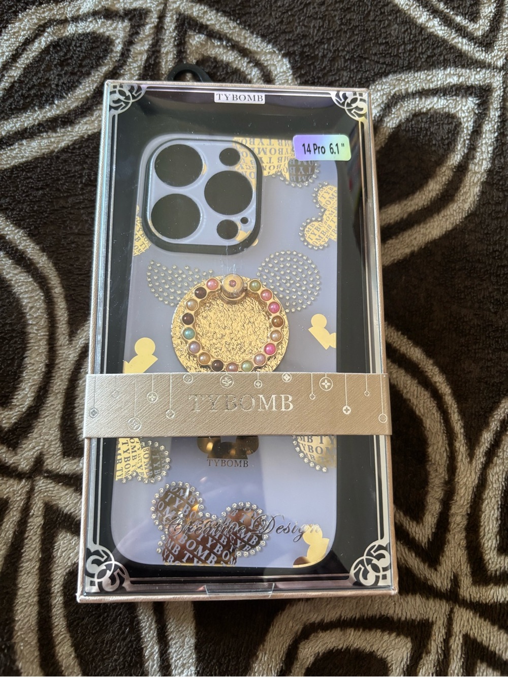 Purple Rhinestone Ring Grip Case for iPhone 14 Pro 6.1"